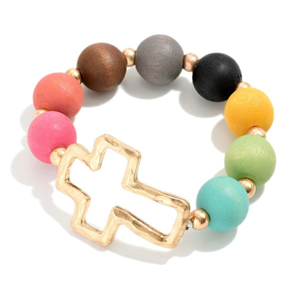 Wooden Bead Cross Bracelet