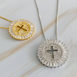 Shine Circle Cross Necklace: Gold