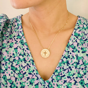 Shine Circle Cross Necklace: Gold