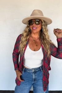 Red Plaid Cardigan Preorder