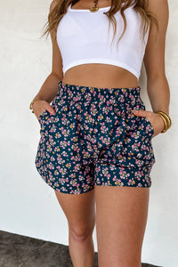 Navy Floral Cotton Shorts