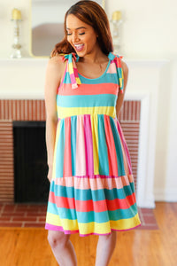 Fun Stripes Tie Sleeve Dress