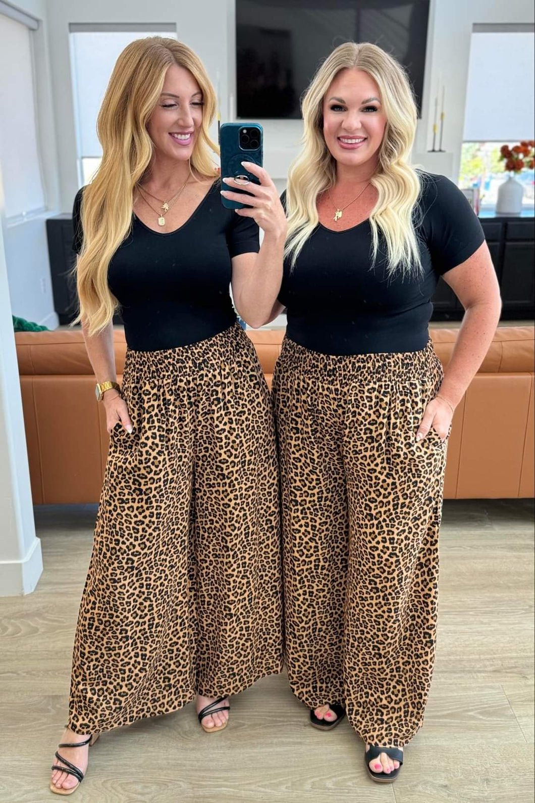 Leopard  Smocked Wide Leg Dress Pants