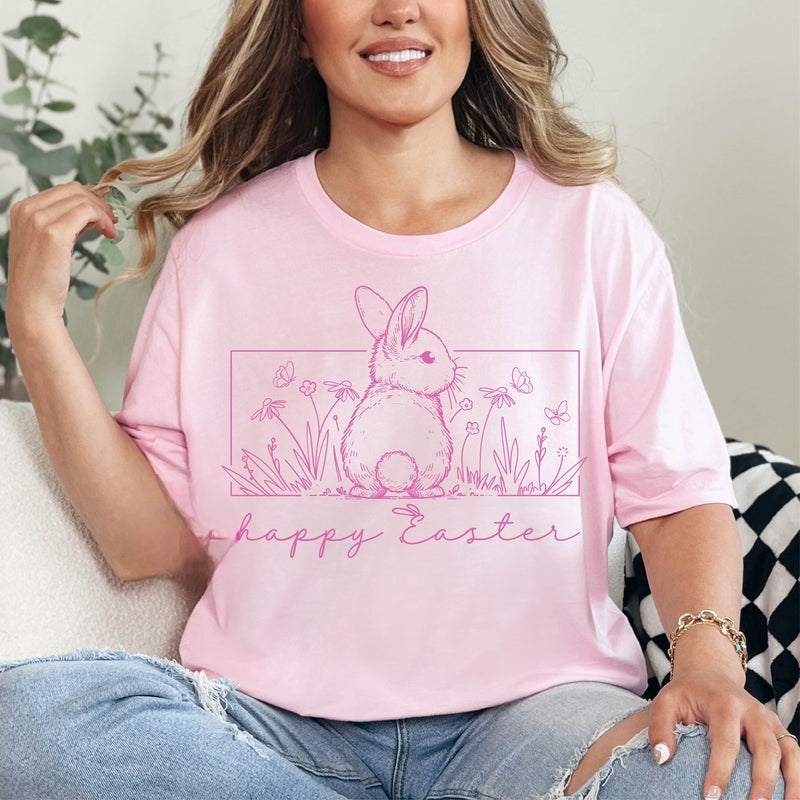 Youth & Adult Happy Easter Pink Tee