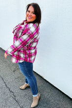 Load image into Gallery viewer, Magenta Plaid Fringe Button Down Shacket
