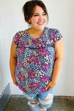 Load image into Gallery viewer, Navy Floral Print Frilled Short Sleeve Yoke Top
