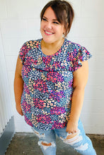 Load image into Gallery viewer, Navy Floral Print Frilled Short Sleeve Yoke Top
