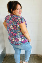 Load image into Gallery viewer, Navy Floral Print Frilled Short Sleeve Yoke Top
