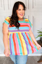 Load image into Gallery viewer, Best In Bold Multicolor Stripe Thermal Ruffle Sleeve Babydoll Top
