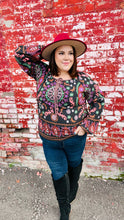 Load image into Gallery viewer, Take The Leap Black &amp; Mauve Border Print Boho Tie Top
