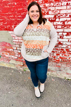 Load image into Gallery viewer, Taupe &amp; Rust Animal Print Stripe Hoodie Top
