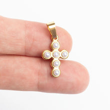 Load image into Gallery viewer, Pearl Cross Charm
