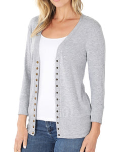 Heather Gray 3/4 Snap Cardigan