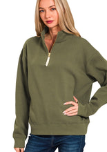 Load image into Gallery viewer, Olive Fleece Half Zip Pullover

