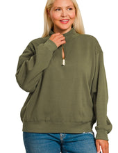 Load image into Gallery viewer, Olive Fleece Half Zip Pullover
