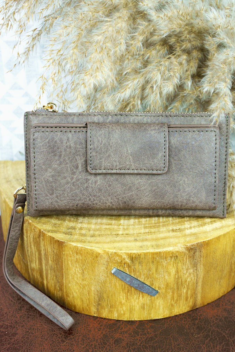 Taupe Gray Faux Leather Wristlet Wallet