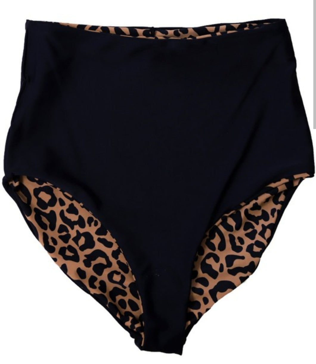 High Rise Reversible Leopard Swim Bottoms