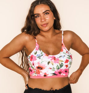 Pink Floral Button Back Swim Top