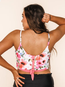 Pink Floral Button Back Swim Top