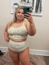 Load image into Gallery viewer, White and Tan Floral Swim Top
